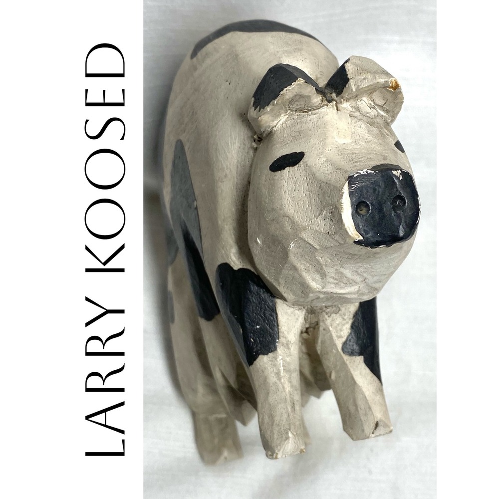 Larry Koosed Folk Art Carved Wooden Pig Signed Dated 1980 Primitive Farmhouse